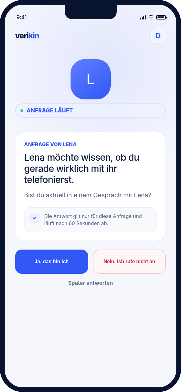 Verikin App: Anfrage beantworten