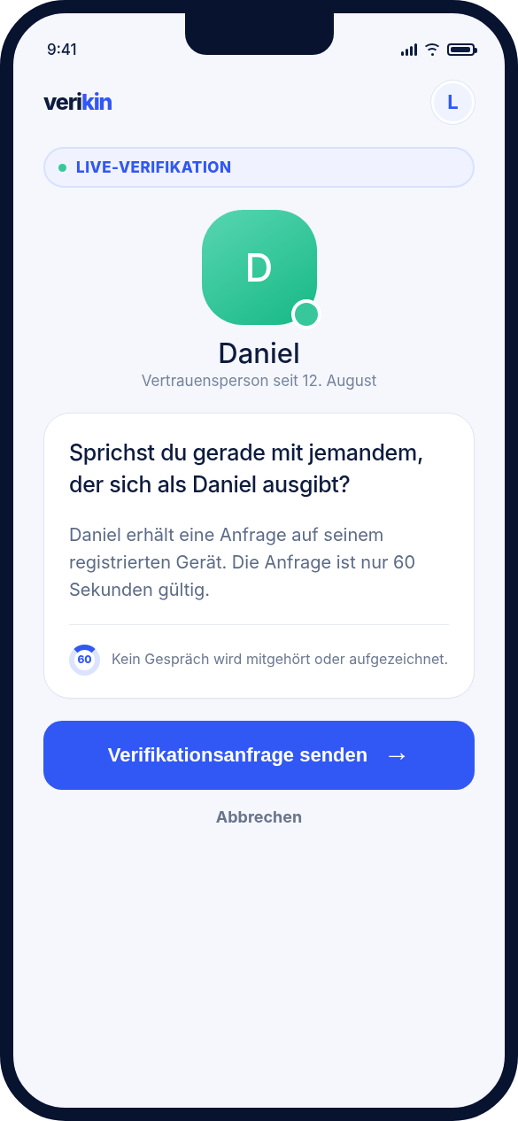 Verikin App: Verifikation anfragen